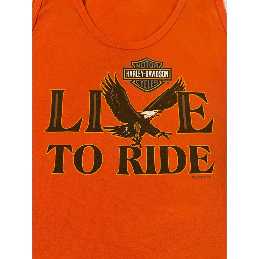 Harley-Davidson Live To Ride Tank Top Mens Orange Gettysburg PA Eagle 2006 - Picture 2 of 6
